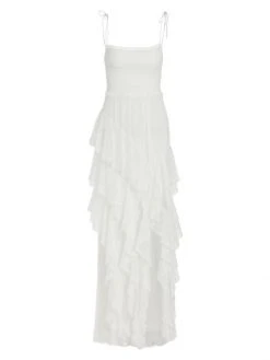 Alice + Olivia Jocelyn High Slit Ruffle Maxi Dress