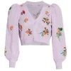 Alice + Olivia Morita Puff-Sleeve Cropped Cardigan