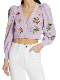 Alice + Olivia Morita Puff-Sleeve Cropped Cardigan 9 Alice + Olivia Morita Puff-Sleeve Cropped Cardigan -Alice + Olivia Sales unnamed file 2164
