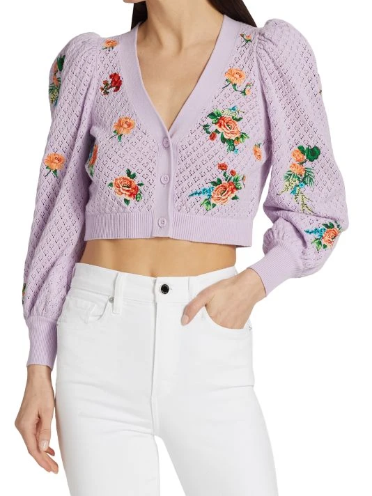 Alice + Olivia Morita Puff-Sleeve Cropped Cardigan 3 Alice + Olivia Morita Puff-Sleeve Cropped Cardigan - Image 3