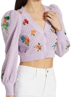 Alice + Olivia Morita Puff-Sleeve Cropped Cardigan 12 Alice + Olivia Morita Puff-Sleeve Cropped Cardigan -Alice + Olivia Sales unnamed file 2167