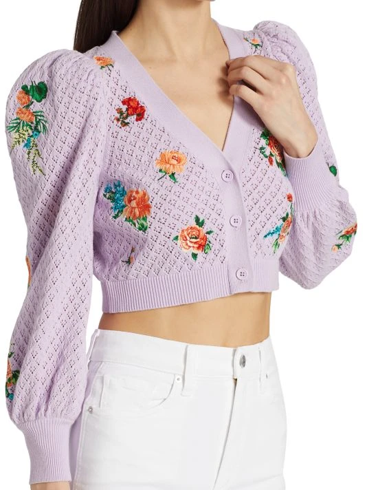 Alice + Olivia Morita Puff-Sleeve Cropped Cardigan 6 Alice + Olivia Morita Puff-Sleeve Cropped Cardigan - Image 6
