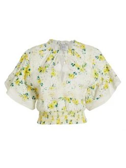 Alice + Olivia Tabitha Eyelet Flutter-Sleeve Blouse