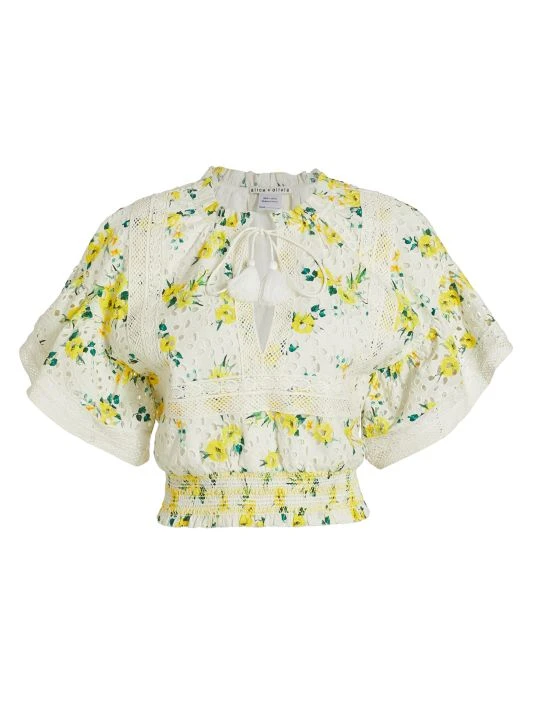 Alice + Olivia Tabitha Eyelet Flutter-Sleeve Blouse 1 Alice + Olivia Tabitha Eyelet Flutter-Sleeve Blouse
