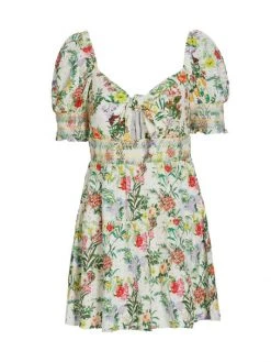 Alice + Olivia Kristie Floral Puff-Sleeve Minidress