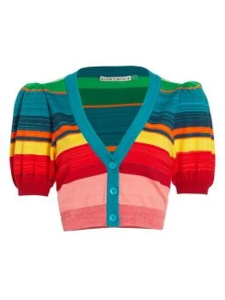 Alice + Olivia Romi Striped Puff-Sleeve Cardigan