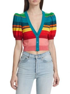Alice + Olivia Romi Striped Puff-Sleeve Cardigan -Alice + Olivia Sales unnamed file 2409