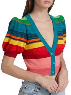 Alice + Olivia Romi Striped Puff-Sleeve Cardigan -Alice + Olivia Sales unnamed file 2412