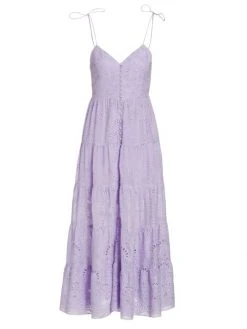 Alice + Olivia Shanti Eyelet Lace Midi-Dress White