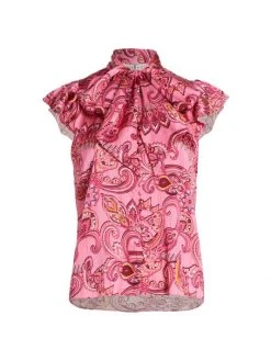 Alice + Olivia Brently Paisley Ruffle Top