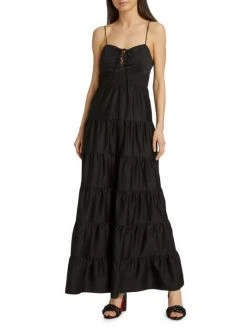 Alice + Olivia Jori Lace-Up Cotton-Blend Maxi Dress -Alice + Olivia Sales unnamed file 2596