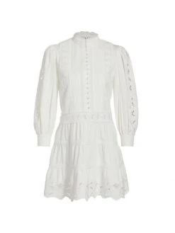 Alice + Olivia Clark Lace Tiered Minidress Off White
