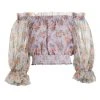 Alice + Olivia Caprina Silk Puff-Sleeve Crop Top