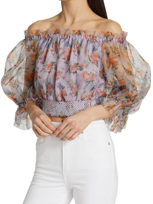 Alice + Olivia Caprina Silk Puff-Sleeve Crop Top 6 Alice + Olivia Caprina Silk Puff-Sleeve Crop Top - Image 6