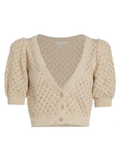 Alice + Olivia Romi Puff-Sleeve Embellished Cardigan