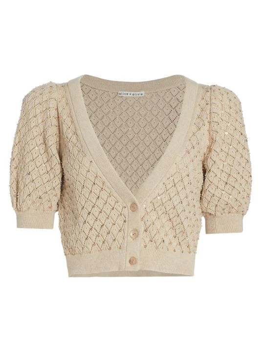 Alice + Olivia Romi Puff-Sleeve Embellished Cardigan 1 Alice + Olivia Romi Puff-Sleeve Embellished Cardigan