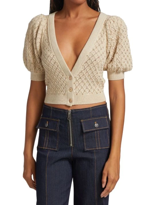 Alice + Olivia Romi Puff-Sleeve Embellished Cardigan 3 Alice + Olivia Romi Puff-Sleeve Embellished Cardigan - Image 3