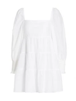 Alice + Olivia Rowen Tiered Tie-Back Cotton Minidress