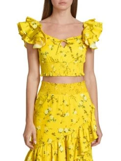 Alice + Olivia Shanae Ruffled Cotton-Blend Crop Top -Alice + Olivia Sales unnamed file 282