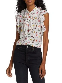 Alice + Olivia Robbie Ruffle-Shoulder Silk Blouse -Alice + Olivia Sales unnamed file 307