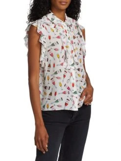 Alice + Olivia Robbie Ruffle-Shoulder Silk Blouse -Alice + Olivia Sales unnamed file 308