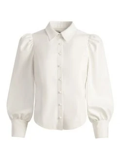 Alice + Olivia Nadine Puff-Sleeve Vegan Leather Shirt Black -Alice + Olivia Sales unnamed file 315