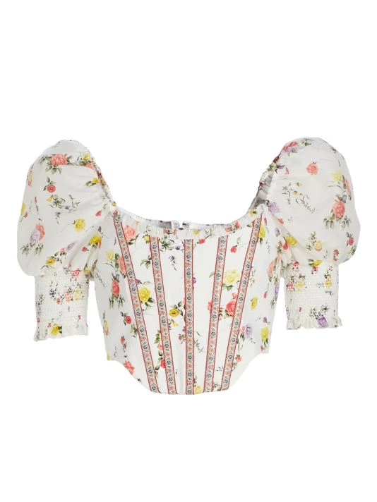 Alice + Olivia Audie Floral Puff-Sleeve Corset Top 1 Alice + Olivia Audie Floral Puff-Sleeve Corset Top