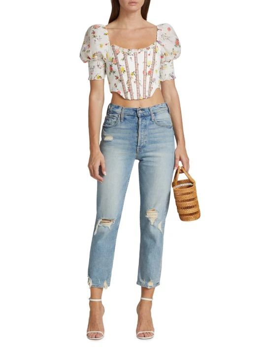 Alice + Olivia Audie Floral Puff-Sleeve Corset Top 2 Alice + Olivia Audie Floral Puff-Sleeve Corset Top - Image 2
