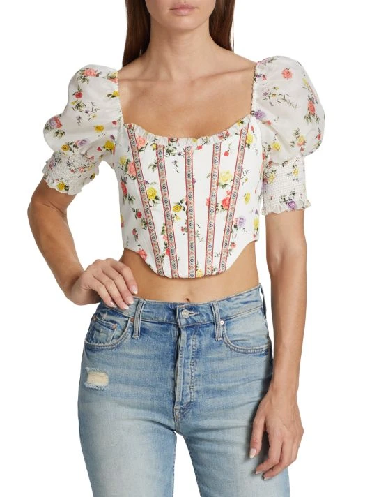 Alice + Olivia Audie Floral Puff-Sleeve Corset Top 3 Alice + Olivia Audie Floral Puff-Sleeve Corset Top - Image 3