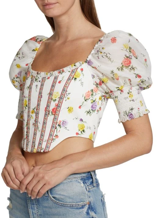 Alice + Olivia Audie Floral Puff-Sleeve Corset Top 6 Alice + Olivia Audie Floral Puff-Sleeve Corset Top - Image 6