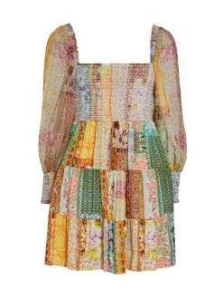 Alice + Olivia Rowen Tiered Square-Neck Tunic Dress