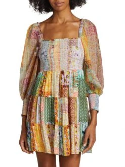 Alice + Olivia Rowen Tiered Square-Neck Tunic Dress -Alice + Olivia Sales unnamed file 357
