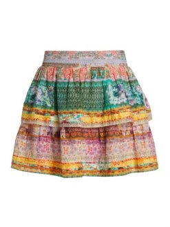 Alice + Olivia Jojo Printed Tiered Ruffle Miniskirt