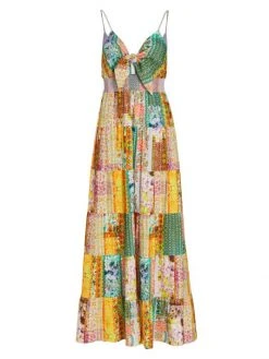 Alice + Olivia Karolina Paneled Linen-Blend Maxi Dress