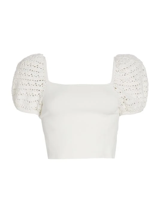 Alice + Olivia Caley Crochet Puff-Sleeve Top Soft White 2 Alice + Olivia Caley Crochet Puff-Sleeve Top Soft White - Image 2