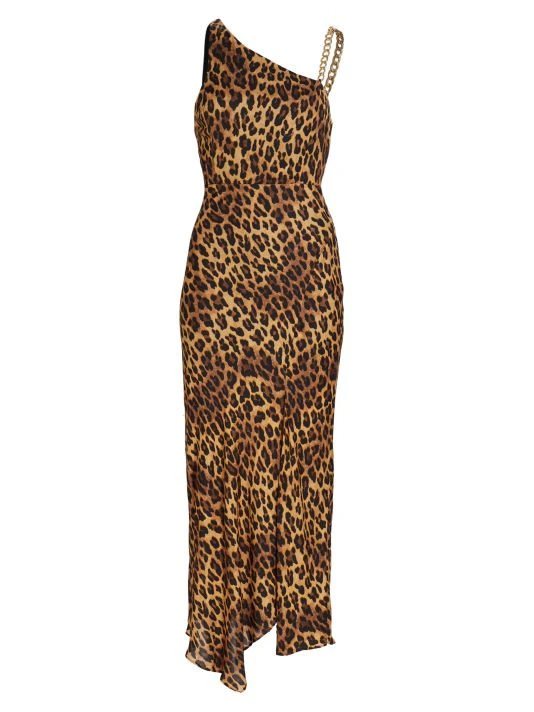 Alice + Olivia Harmony Leopard-Print One-Shoulder Slip Dress 1 Alice + Olivia Harmony Leopard-Print One-Shoulder Slip Dress