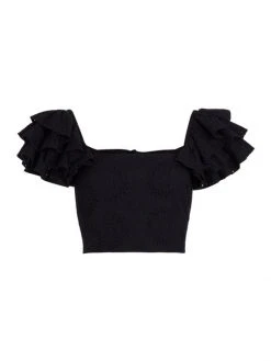 Alice + Olivia Tawny Square-Neck Ruffle Crop Top