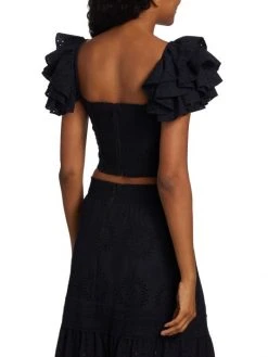 Alice + Olivia Tawny Square-Neck Ruffle Crop Top -Alice + Olivia Sales unnamed file 468