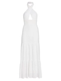 Alice + Olivia Lyndon Cross-Front Halter Maxi Dress