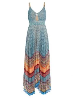 Alice + Olivia Gloria Chain-Strap Pleated Maxi Dress