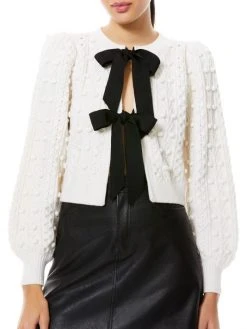 Alice + Olivia Kitty Puff-Sleeve Cardigan