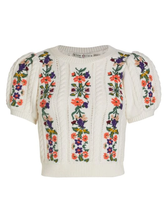Alice + Olivia Daren Cotton & Wool Knit Crop Sweater 1 Alice + Olivia Daren Cotton & Wool Knit Crop Sweater
