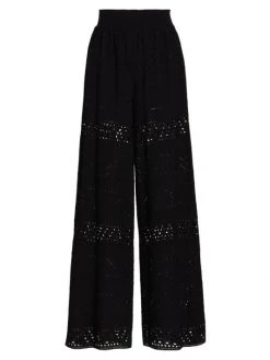 Alice + Olivia Russell Smocked Eyelet Wide-Leg Pants