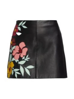 Alice + Olivia Riley Embroidered Vegan Leather Miniskirt