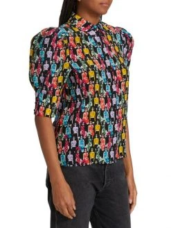Alice + Olivia Willa Printed Puff-Sleeve Shirt -Alice + Olivia Sales unnamed file 748