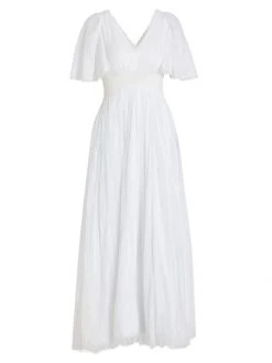 Alice + Olivia Charlsie Smocked-Waist Maxi Dress Powder Blue -Alice + Olivia Sales unnamed file 775