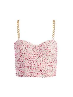 Alice + Olivia Cristi Chain-Strap Tweed Crop Top
