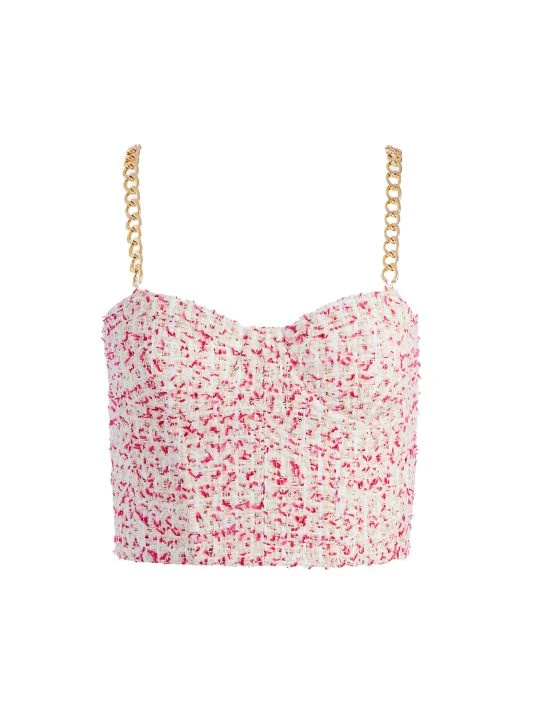 Alice + Olivia Cristi Chain-Strap Tweed Crop Top 1 Alice + Olivia Cristi Chain-Strap Tweed Crop Top
