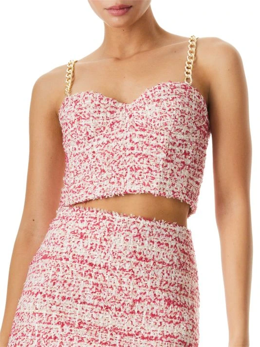 Alice + Olivia Cristi Chain-Strap Tweed Crop Top 3 Alice + Olivia Cristi Chain-Strap Tweed Crop Top - Image 3