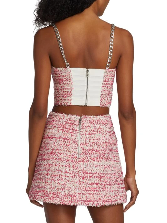 Alice + Olivia Cristi Chain-Strap Tweed Crop Top 5 Alice + Olivia Cristi Chain-Strap Tweed Crop Top - Image 5
